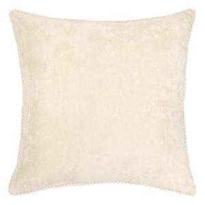 Coussin en velours écru et bordures blanches 60x60