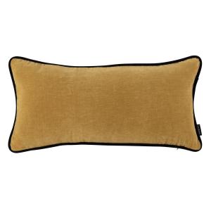 Coussin en velours jaune ocre et bordure noire 25x50