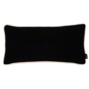 Coussin en velours noir et bordure écrue 25x50
