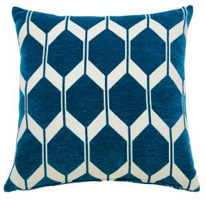 Coussin en velours tissé jacquard motifs graphiques bleu ca…