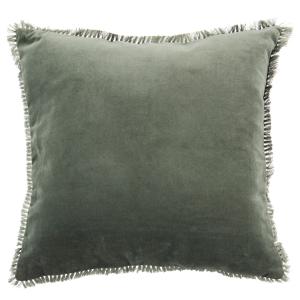 Coussin en velours vert à mini pompons 60x40