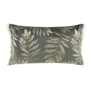 Coussin franges aspect velours or anthracite 30x50cm