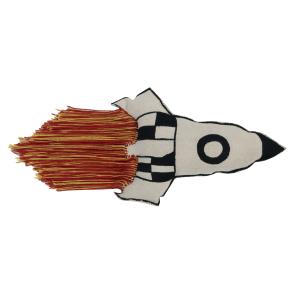 Coussin fusée en coton rouge, blanc et noir 65x30