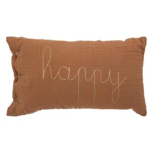 Coussin gaze de coton avec mot doux marron brun 30x50 cm