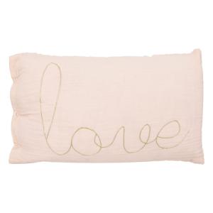 Coussin gaze de coton avec mot doux rose clair 30x50 cm
