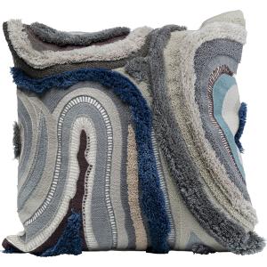 Coussin gris et bleu en coton, polyester et laine