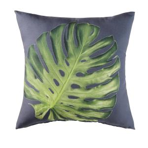 Coussin gris imprimé feuille verte 45x45