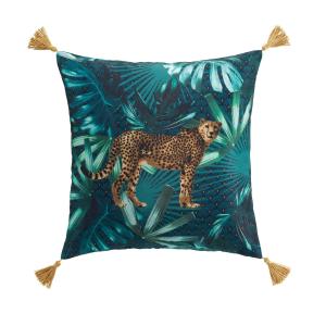 Coussin jungle avec guépard polyester multicolore 40x40 cm