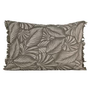 Coussin motif feuilles exotiques coton taupe 40x60 cm