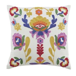 Coussin motif floral brodé multicolore 45x45