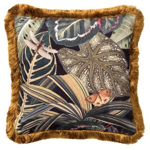 Coussin Noir 45x45 cm Fleuri