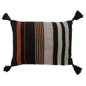 Coussin noir en coton - 40x60 cm - avec motif rayé