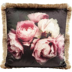 Coussin noir imprimés pivoines roses 45x45