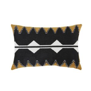 Coussin noir, orange et écru motifs tissés 40x60