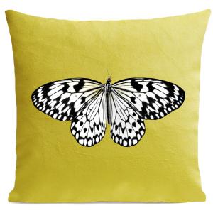 Coussin papillon insecte suédine jaune 40x40cm