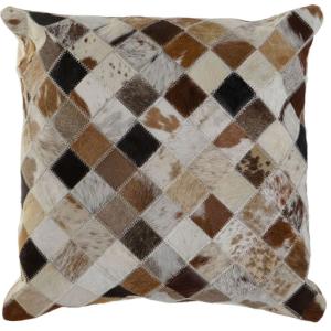 Coussin patchwork cuir marron, noir, beige 40x40x10cm