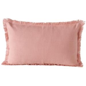 Coussin rectangulaire coton rose avec frange 50x30x10cm