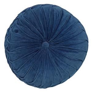 Coussin rond bleu en velours 40 cm uni
