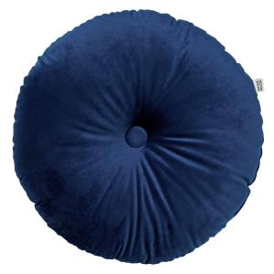 Coussin rond bleu en velours Ø40 cm uni