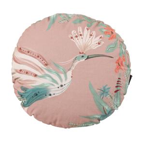 Coussin rond en coton imprimé oiseau multicolore D40