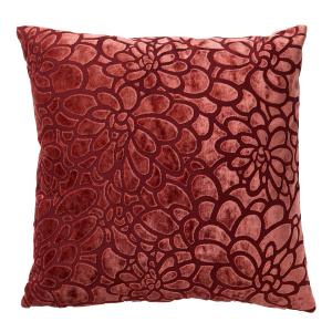 Coussin rouge en velours 45x45 cm  avec motif fleuri