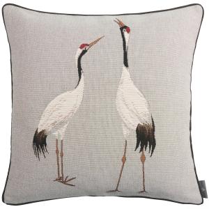 Coussin tapisserie deux grues blanches made in france gris…