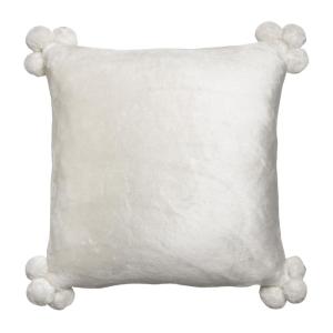 Coussin Tender pompons en polyester neige 45 x 45 cm