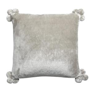 Coussin Tender pompons en polyester perle 45 x 45 cm