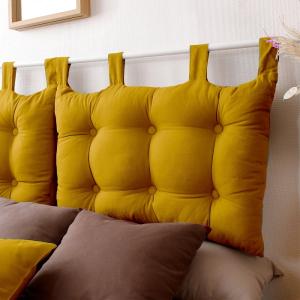 Coussin tête de lit en coton et pattes boutonnées jaune mou…