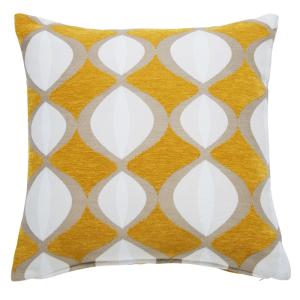 Coussin tissé jacquard motifs graphiques jaune moutarde, bl…