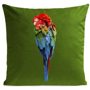 Coussin tropical perroquet suédine vert 40x40cm