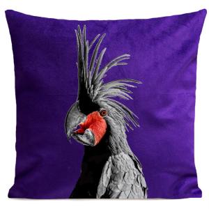Coussin tropical perroquet velours violet 40x40cm