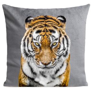 Coussin tropical tigre velours gris clair 40x40cm
