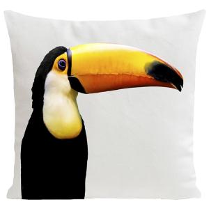 Coussin tropical toucan suédine blanc 40x40cm