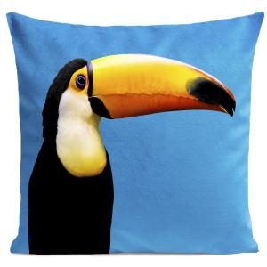 Coussin tropical toucan suédine bleu 40x40cm