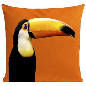 Coussin tropical toucan suédine orange 40x40cm