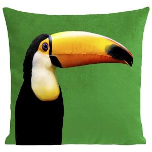 Coussin tropical toucan suédine vert 40x40cm