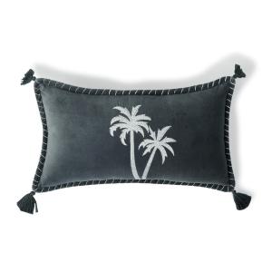 Coussin velours de coton bleu orage 50x30