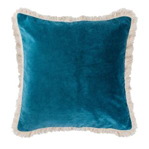 Coussin velours de coton bleu peacock 50x50