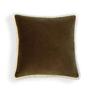 Coussin velours de coton brun chêne 50x50