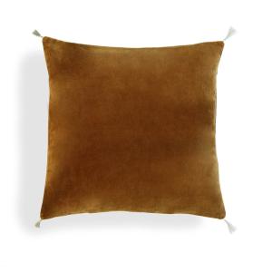 Coussin velours de coton brun tabac 50x50