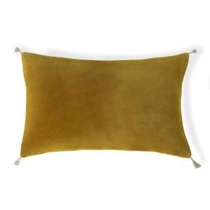 Coussin velours de coton jaune moutarde 50x30