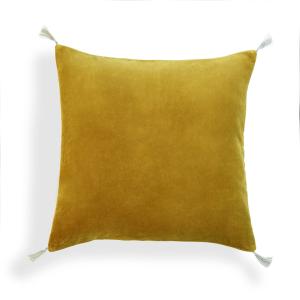 Coussin velours de coton jaune moutarde 50x50