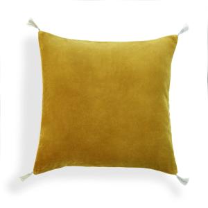Coussin velours de coton moutarde 50x50
