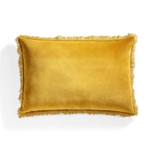 Coussin velours de coton moutarde 60x40