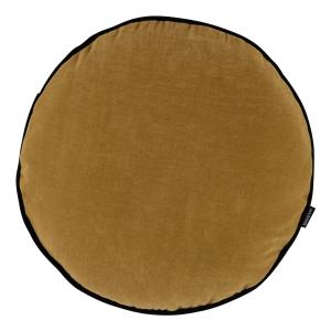 Coussin velours rond jaune ocre et bordure noire D40