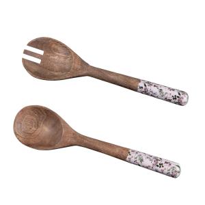 Couverts à salade Champêtre en manguier 28 cm multicolore e…