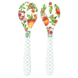 Couverts à salade en mélamine 33 cm imprimé de grenades