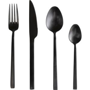 Couverts de table en acier inoxydable noir 16 pièces