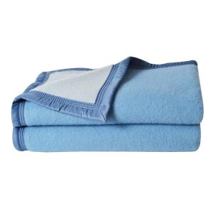 Couverture  laine woolmark double face bleu azur 240x220 cm